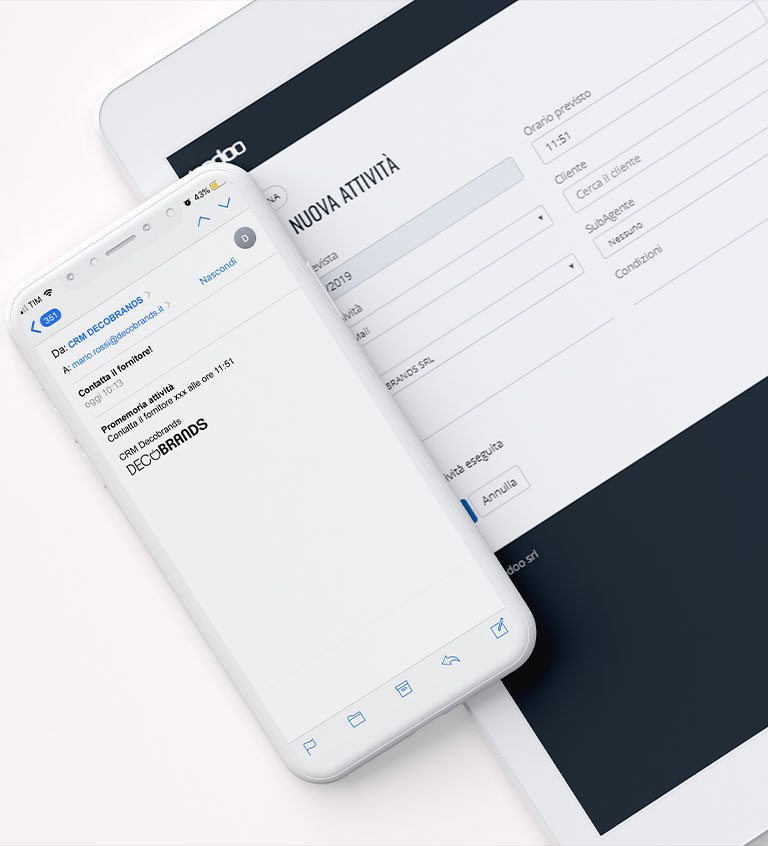 Notifiche email CRM Decobrands