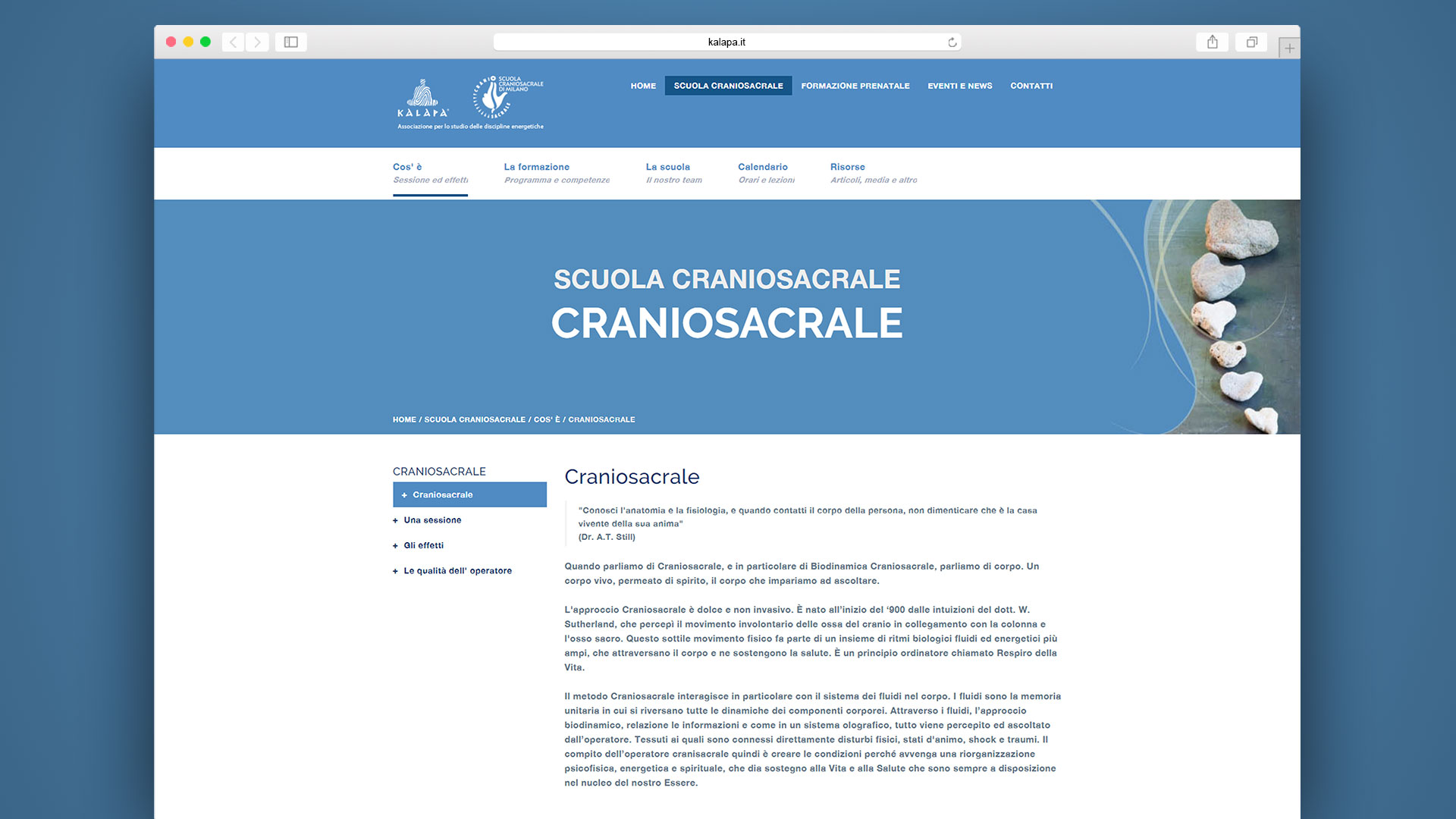 Screen pagina Associazione Cranio Sacrale