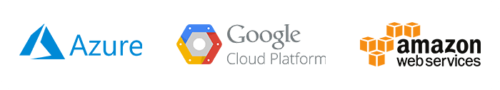 Loghi delle piattaforme Cloud con cui lavoriamo: Azure, Google Cloud Platform, Amazon web services