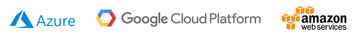 Loghi delle piattaforme Cloud con cui lavoriamo: Azure, Google Cloud Platform, Amazon web services