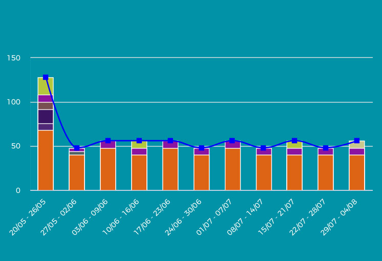 Grafico delle statistiche del carico di lavoro sul software di Valsecchi Impianti